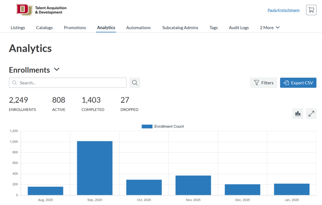 Screenshot of Canvas Catalog Admin section for Enrollments.