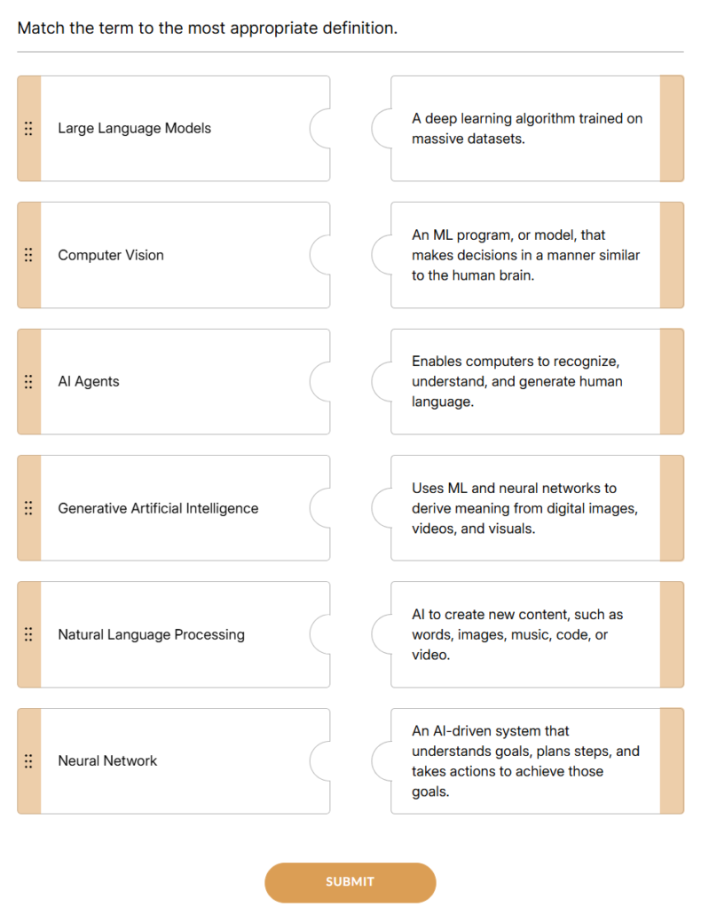 Quiz created using Articulate 360 Rise