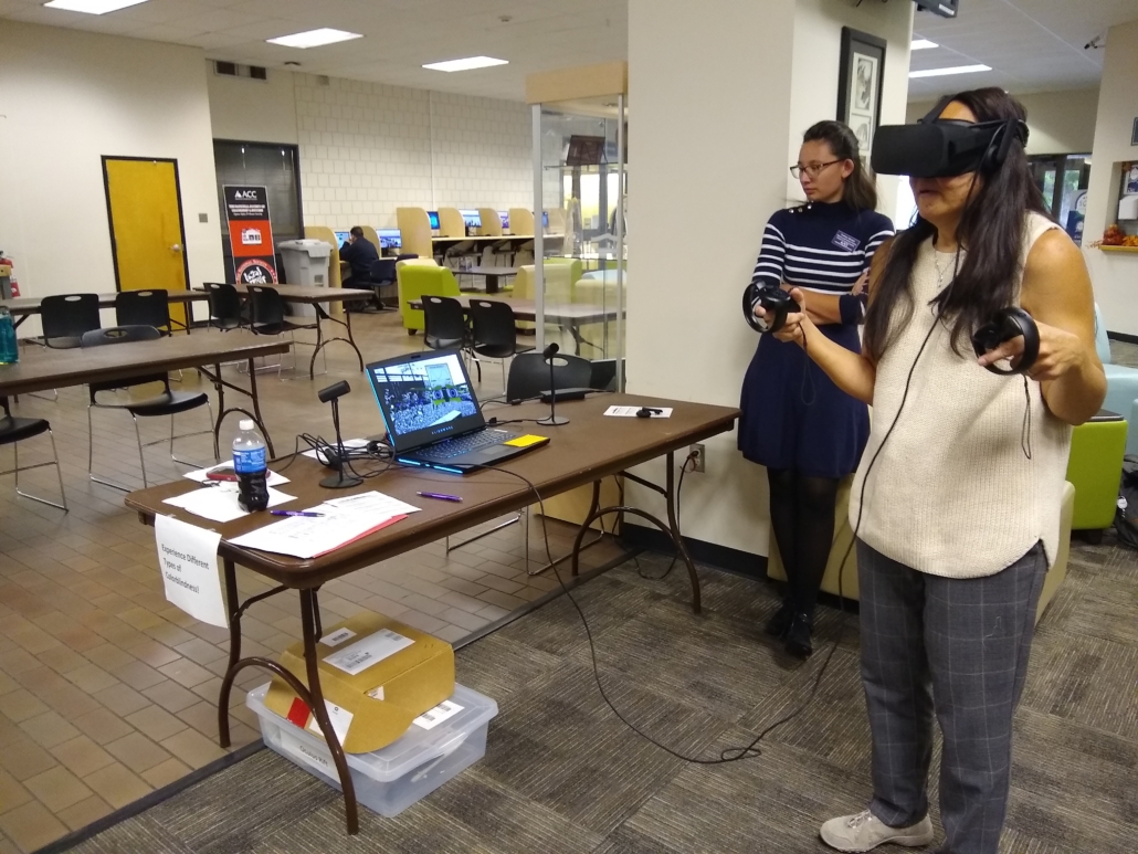 A previous colleague using VR to experience color blindness.
