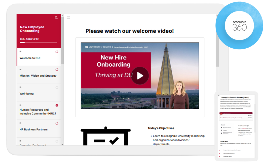 Screenshot of a self paced new orientation course in multiple electronic devices. 